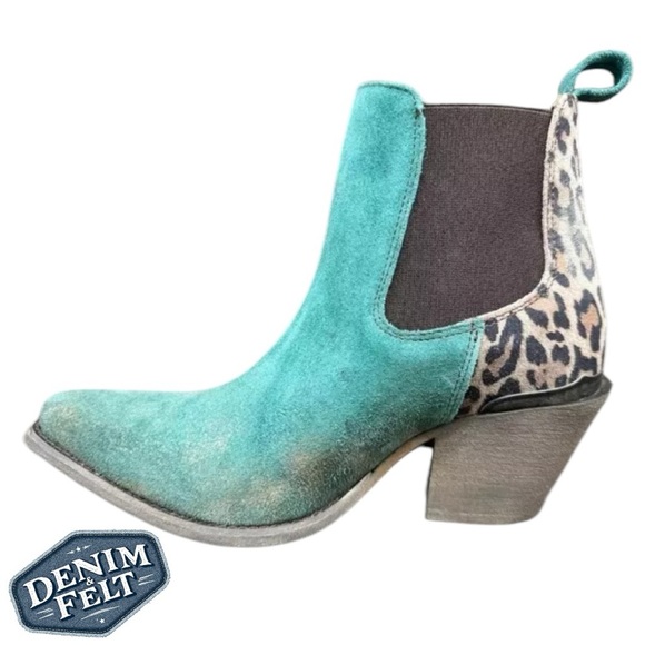 Ariat Women’s PEACOCK TEAL|TAN LEOPARD Bradley Western Ankle Boot/Bootie | NEW🤎 - Picture 13 of 16
